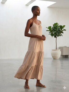 Anthropologie RD Style Cotton Tiered Dress Neutral Minimalist Small